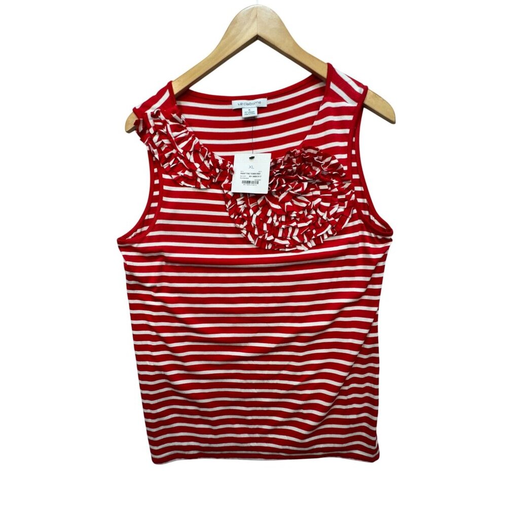 Liz Claiborne Womens Paint the Town Red Blouse Size XL Red Stripe Sleeveless NWT
